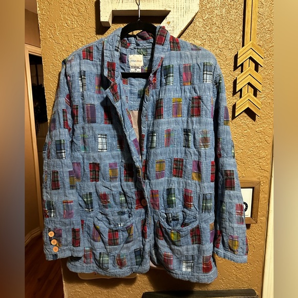 Vintage Styles To Go Womens  Blazer Blue Patchwork Size Medium - Picture 1 of 3
